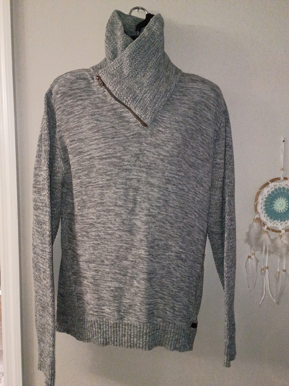 Men's Gray Marled Turtleneck Zip Sweater